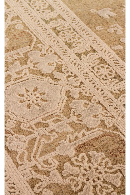 Toscana Retro Desenli Kahverengi Overdyed, Yumuşak Tuşeli Klasik Rayon Viskon Dokuma Salon Halısı