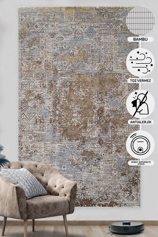 Vintage Soft Textured Nostalgia Closely Woven Bamboo Camel Brown Special Living Room Carpet