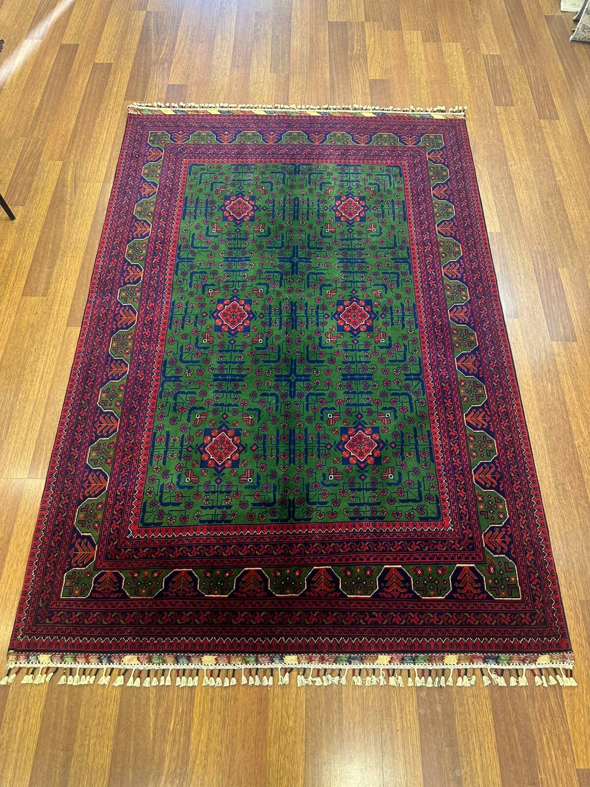 Hamyap Kırmızı Yeşil Geleneksel Desenli El Dokuma Vintage Yün Vintage Klasik Salon Halısı - Mor