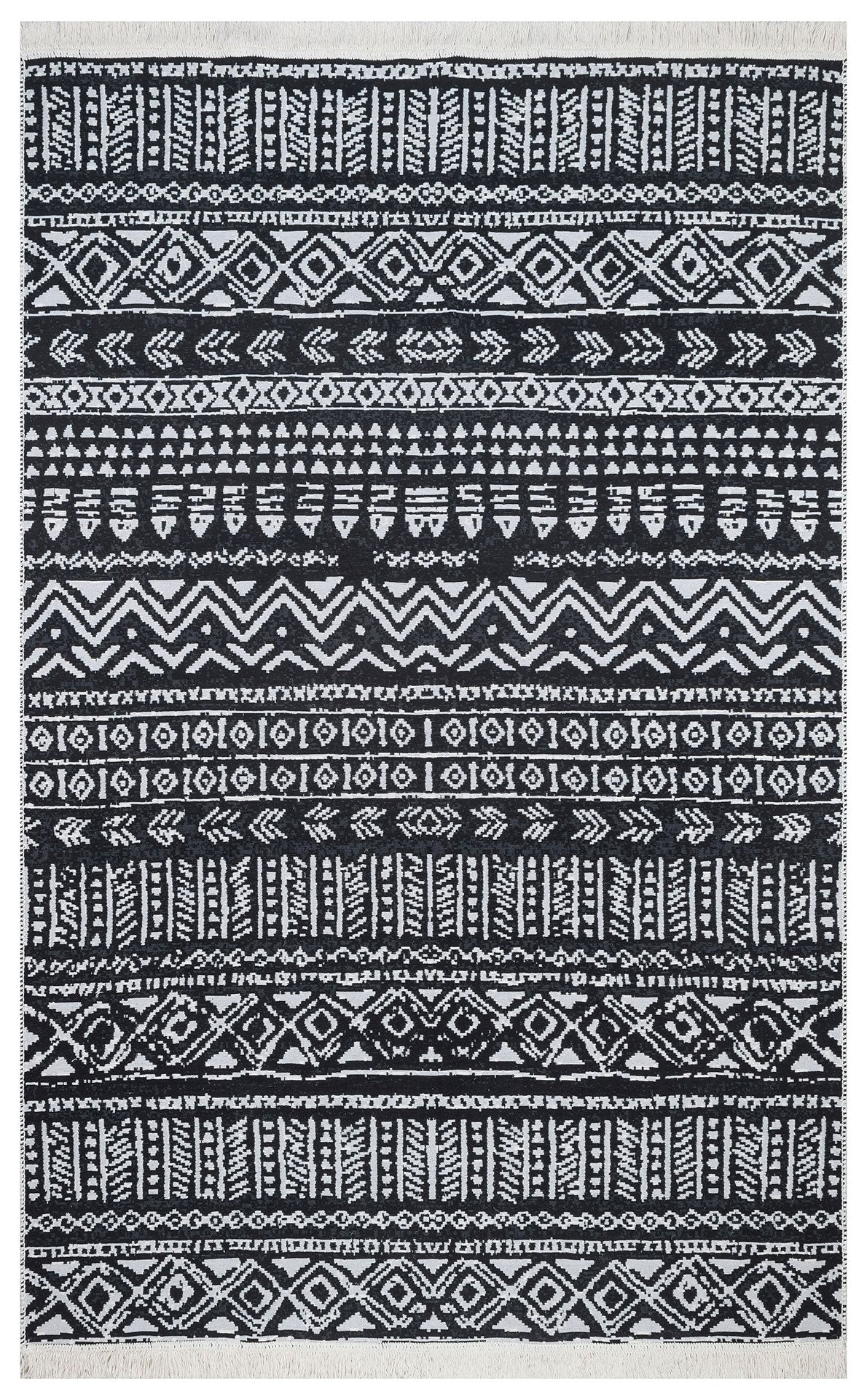 Modern Patterned Woven Washable Double Sided Cotton Black Rug Living Room Kitchen Hallway