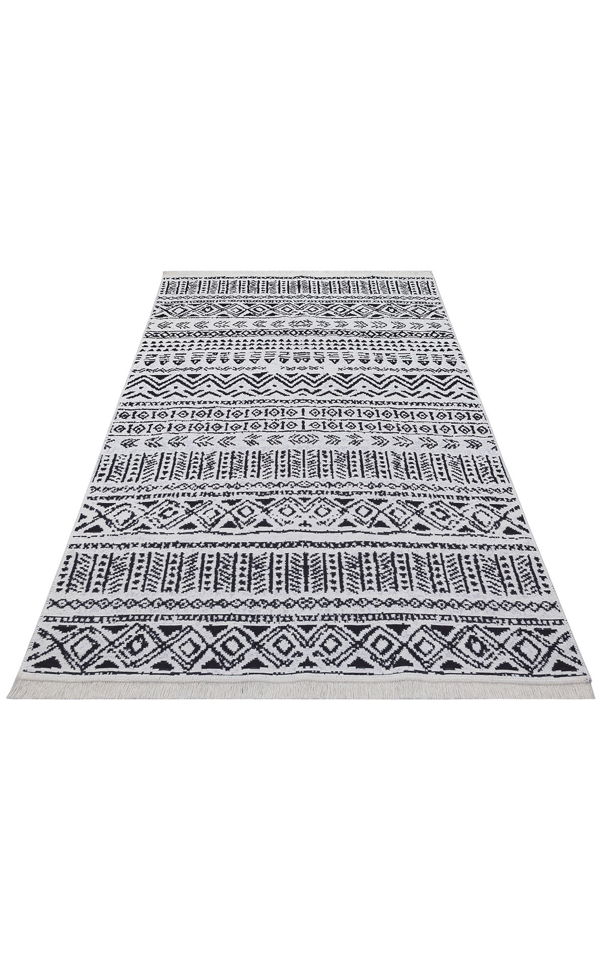 Modern Patterned Woven Washable Double Sided Cotton Black Rug Living Room Kitchen Hallway