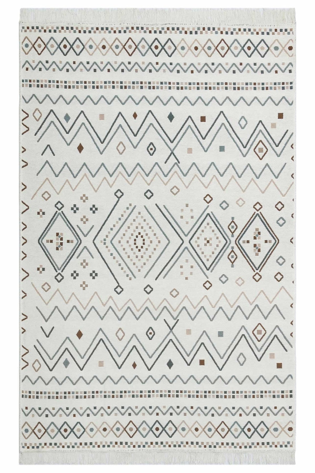 Modern Patterned Woven Washable Double Sided Cotton Beige Blue Rug Living Room Kitchen Hallway