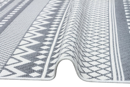 Modern Patterned Woven Washable Double Sided Cotton Gray Rug Living Room Kitchen Hallway