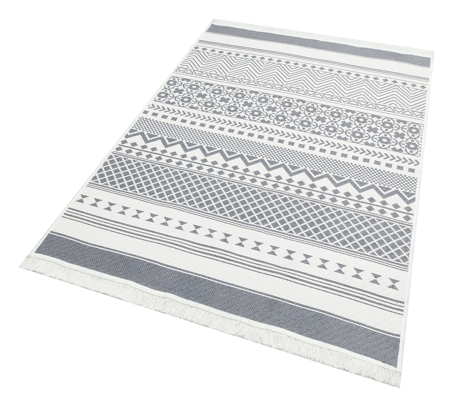 Modern Patterned Woven Washable Double Sided Cotton Gray Rug Living Room Kitchen Hallway