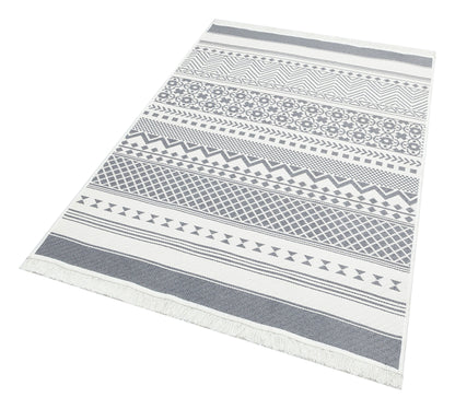 Modern Patterned Woven Washable Double Sided Cotton Gray Rug Living Room Kitchen Hallway