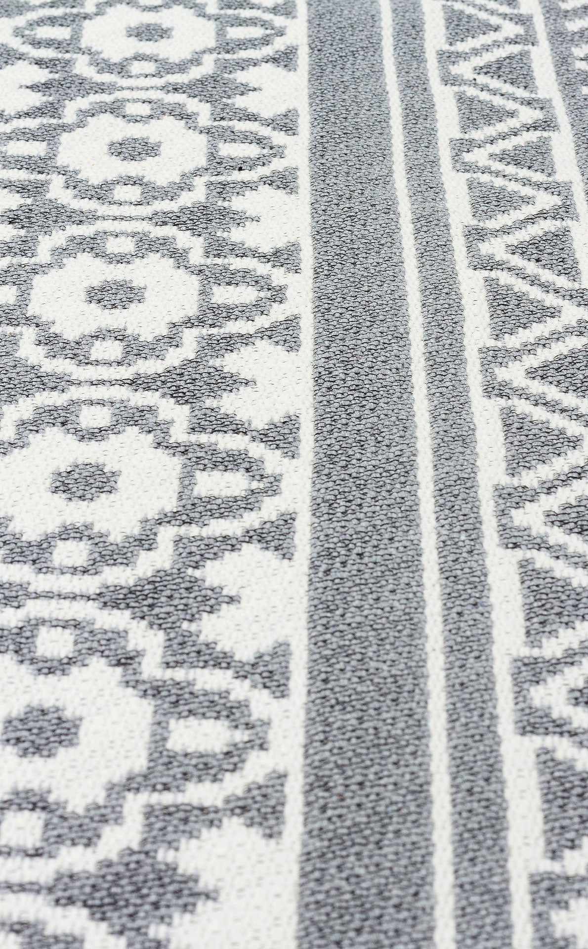 Modern Patterned Woven Washable Double Sided Cotton Gray Rug Living Room Kitchen Hallway