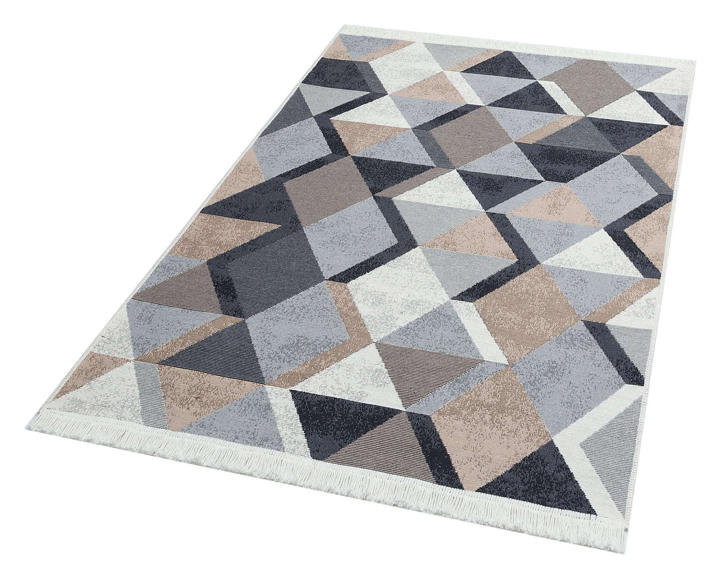 Modern Patterned Woven Washable Double Sided Cotton Black Beige Rug Living Room Kitchen Hallway