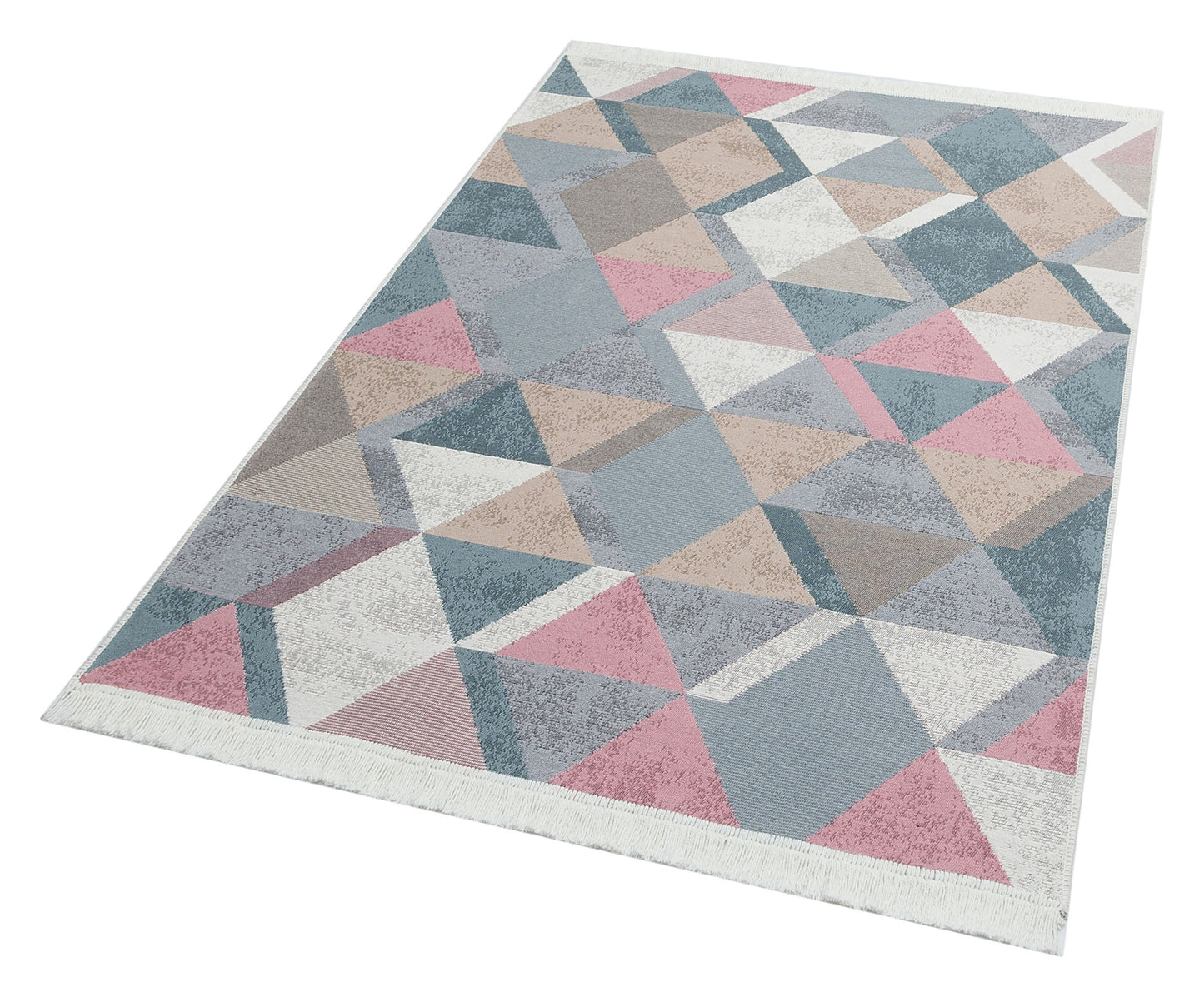 Modern Patterned Woven Washable Double Sided Cotton Blue Pink Rug Living Room Kitchen Hallway