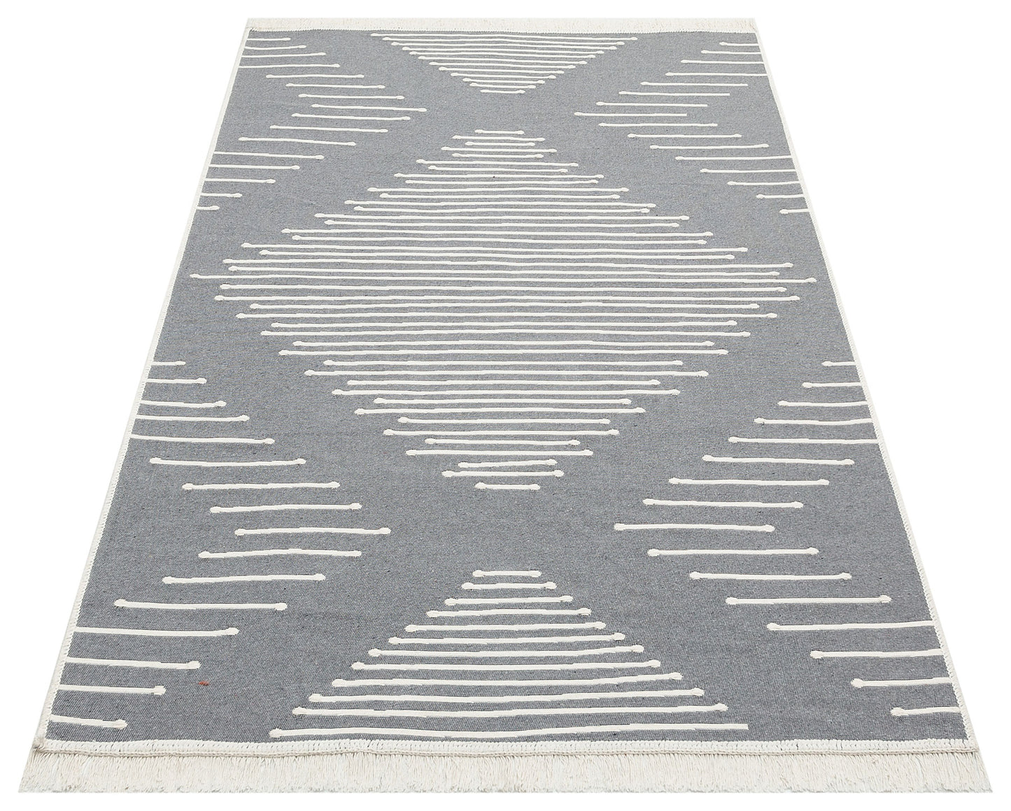 Modern Patterned Woven Washable Double Sided Cotton Gray Rug Living Room Kitchen Hallway