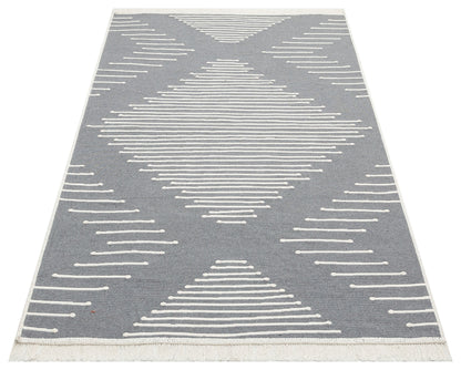 Modern Patterned Woven Washable Double Sided Cotton Gray Rug Living Room Kitchen Hallway