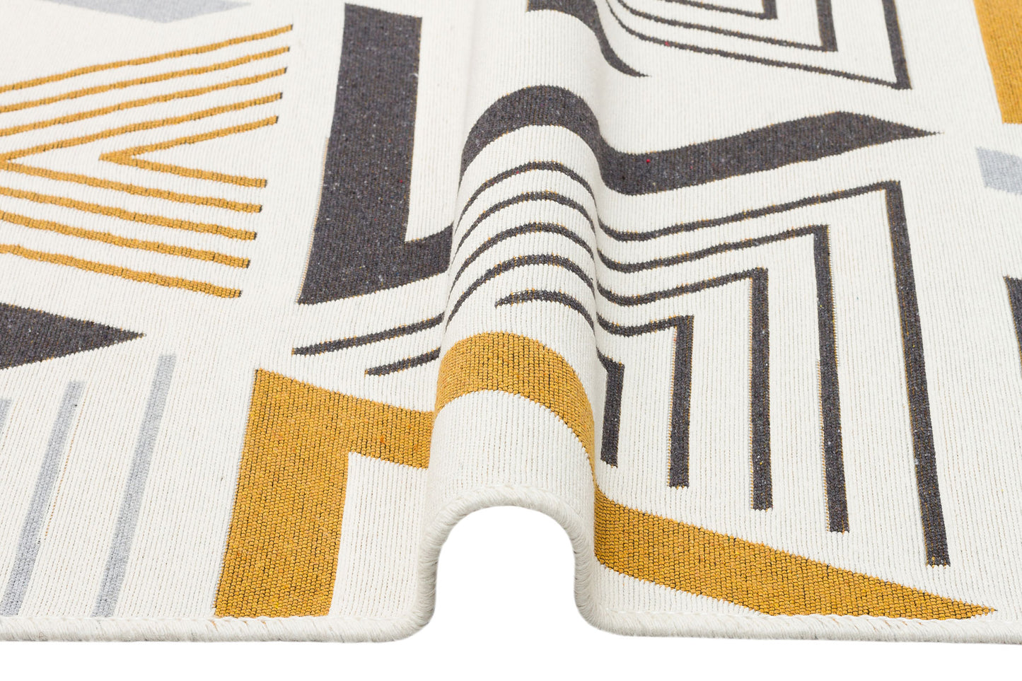 Modern Patterned Woven Washable Double Sided Cotton Yellow Gray Rug Living Room Kitchen Hallway