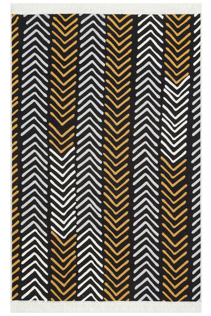 Modern Patterned Woven Washable Double Sided Cotton Black White Rug Living Room Kitchen Hallway