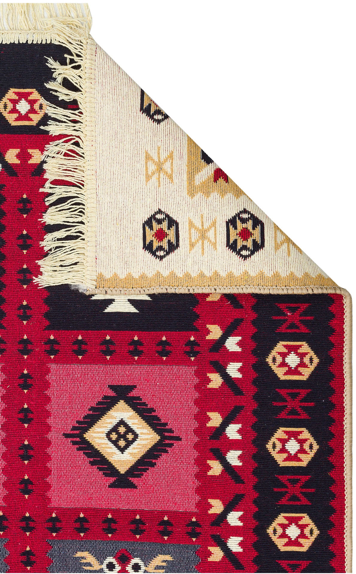 Modern Patterned Woven Washable Double Sided Cotton Red Rug