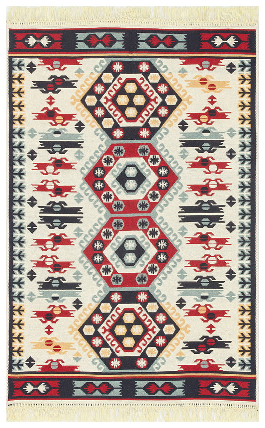 Modern Patterned Woven Washable Double Sided Cotton Red Rug