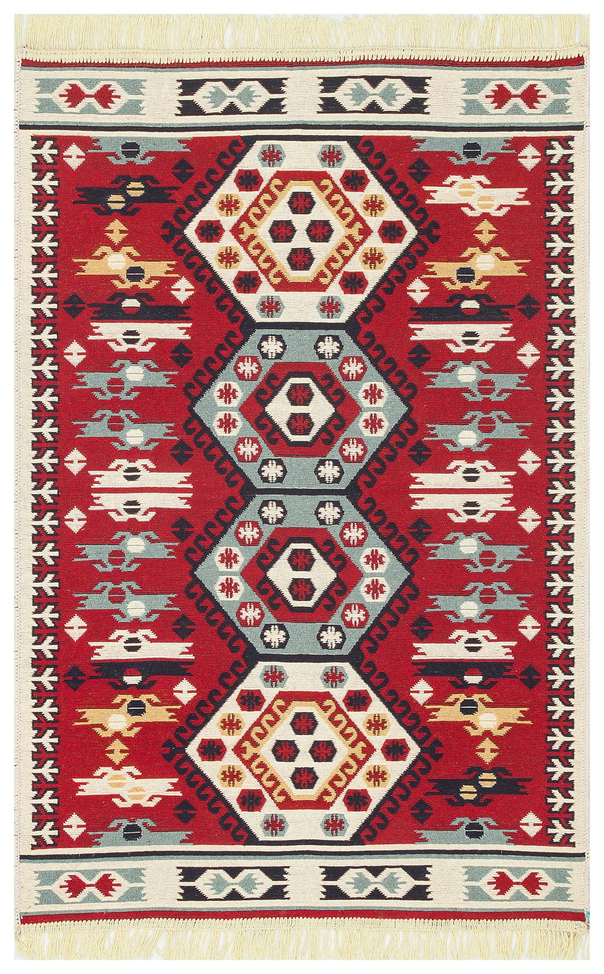 Modern Patterned Woven Washable Double Sided Cotton Red Rug