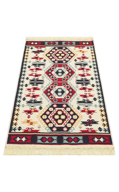 Modern Patterned Woven Washable Double Sided Cotton Red Rug