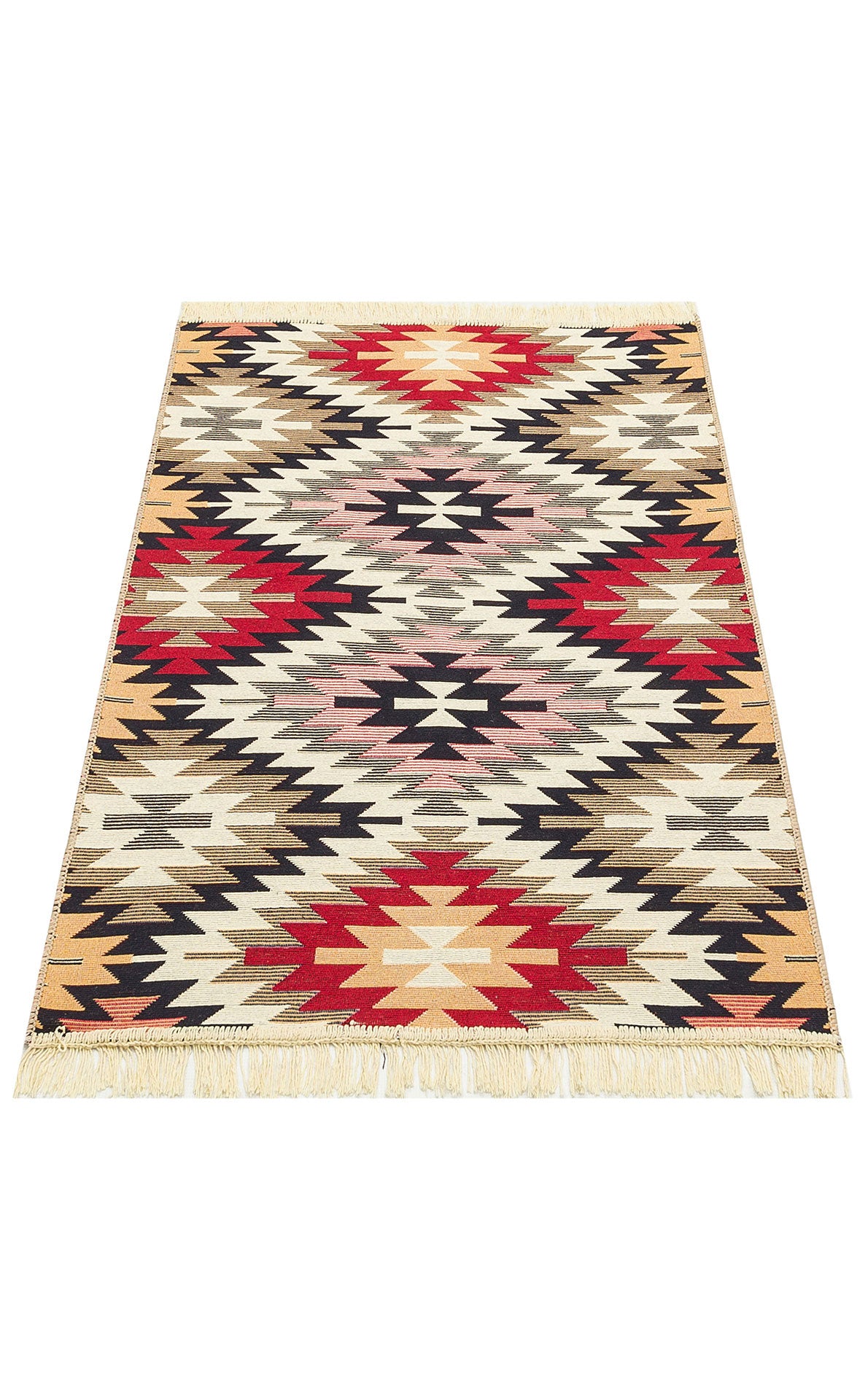 Modern Patterned Woven Washable Double Sided Cotton Red Rug