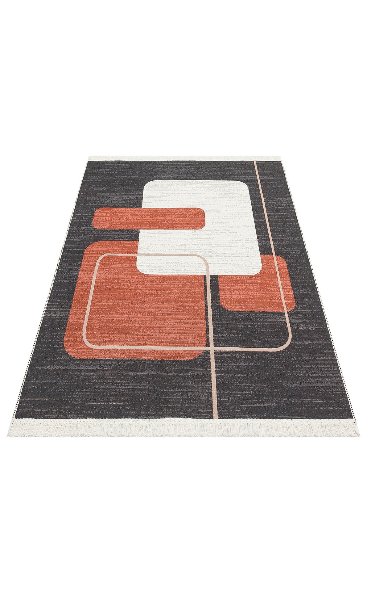 Modern Patterned Woven Washable Double Sided Cotton Black Orange Rug