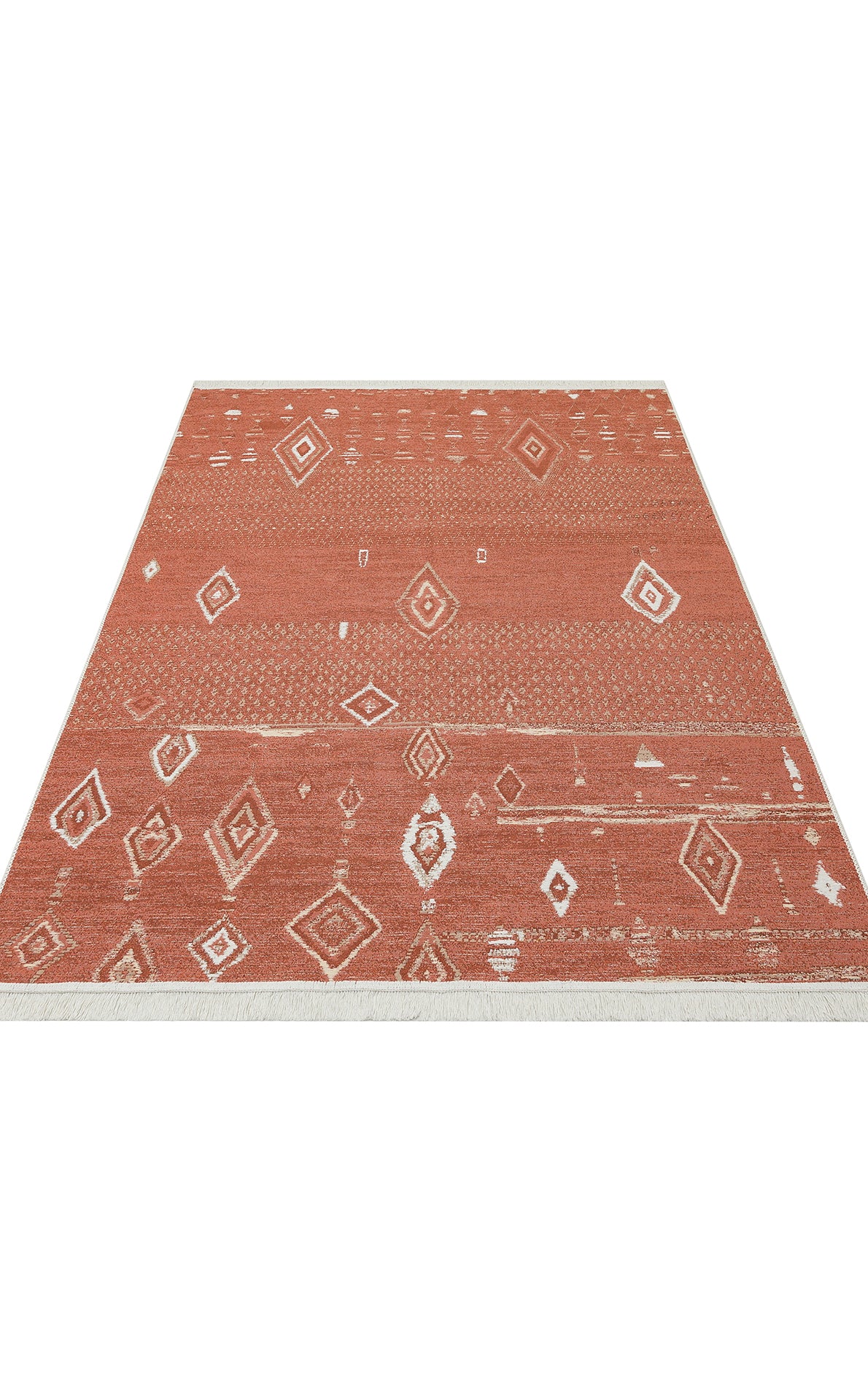 Modern Patterned Woven Washable Double Sided Cotton Orange Rug