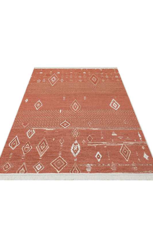 Modern Patterned Woven Washable Double Sided Cotton Orange Rug