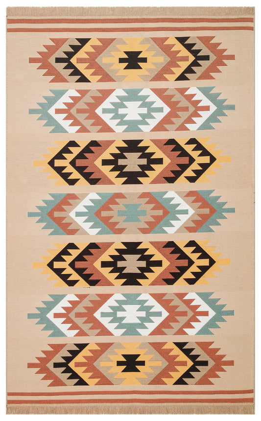 Modern Patterned Woven Washable Double Sided Cotton Colored Rug