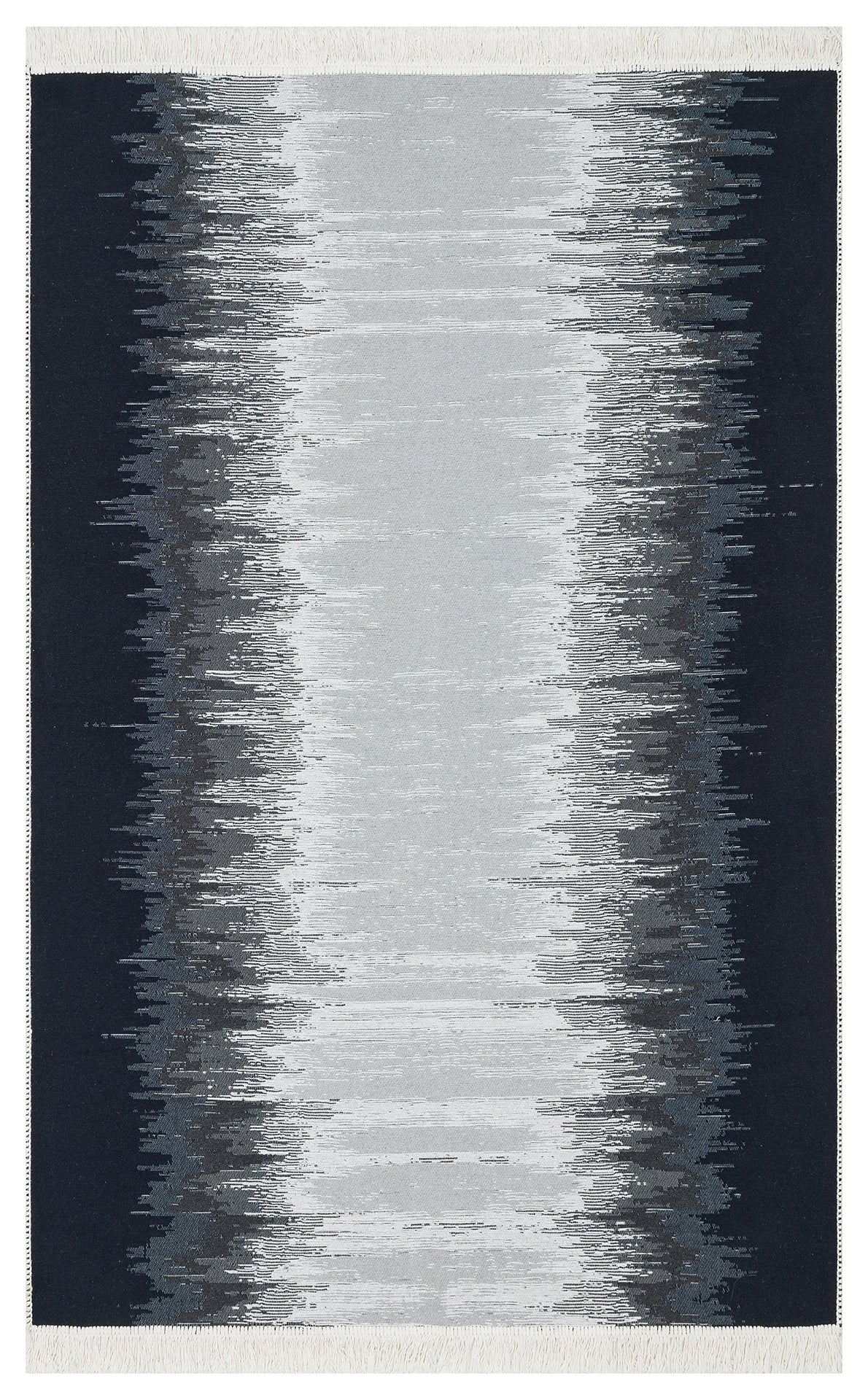 Modern Patterned Woven Washable Double Sided Cotton Black and White Rug