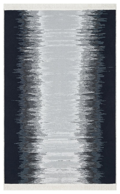 Modern Patterned Woven Washable Double Sided Cotton Black and White Rug