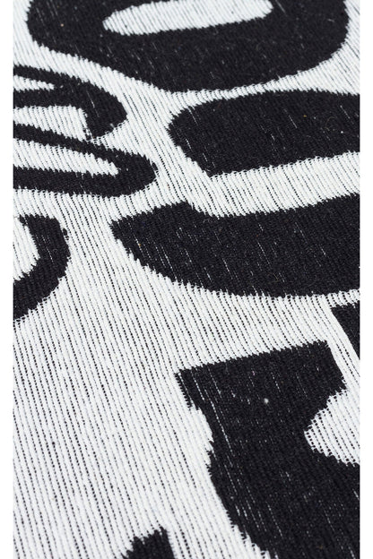 Modern Patterned Woven Washable Double Sided Cotton Black Lettering Kitchen Room Rug