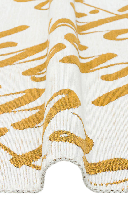 Modern Patterned Woven Washable Double Sided Cotton Yellow Text Kitchen Room Rug