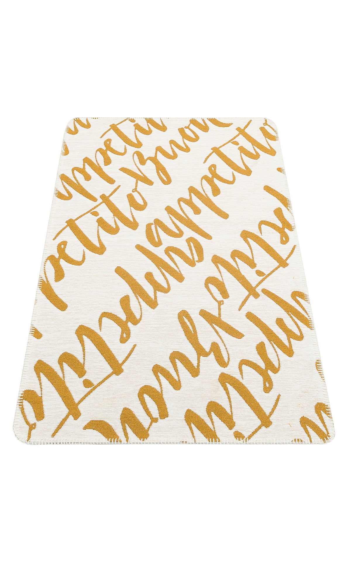 Modern Patterned Woven Washable Double Sided Cotton Yellow Text Kitchen Room Rug