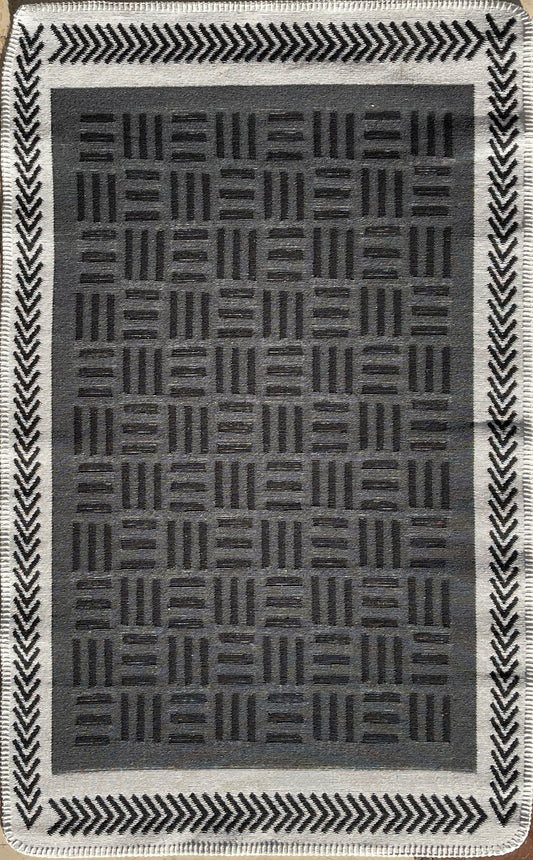 Modern Patterned Woven Washable Double Sided Cotton Anthracite Written Kitchen Room Rug