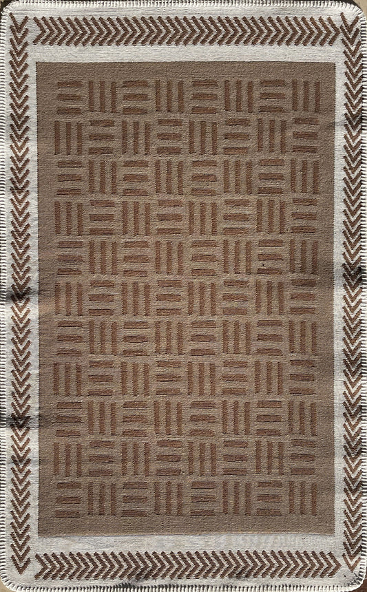 Modern Patterned Woven Washable Double Sided Cotton Brown Lettering Kitchen Room Rug