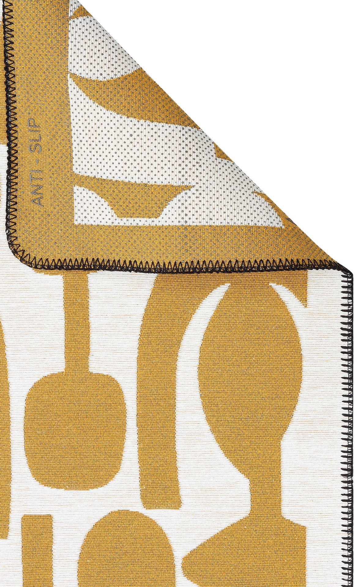 Modern Patterned Woven Washable Double Sided Cotton Yellow Text Kitchen Room Rug