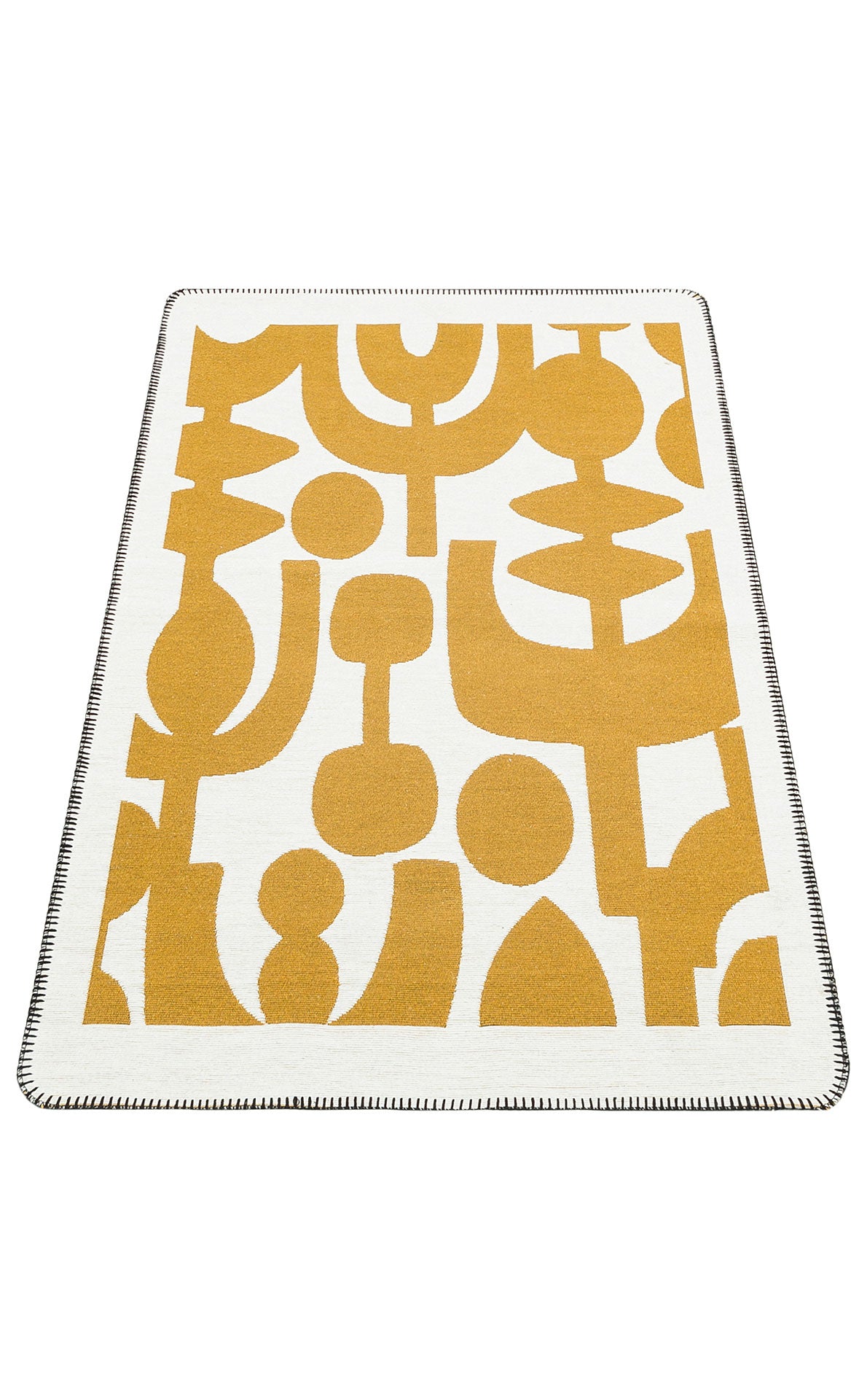 Modern Patterned Woven Washable Double Sided Cotton Yellow Text Kitchen Room Rug