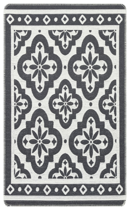 Modern Patterned Woven Washable Double Sided Cotton Anthracite Written Kitchen Room Rug