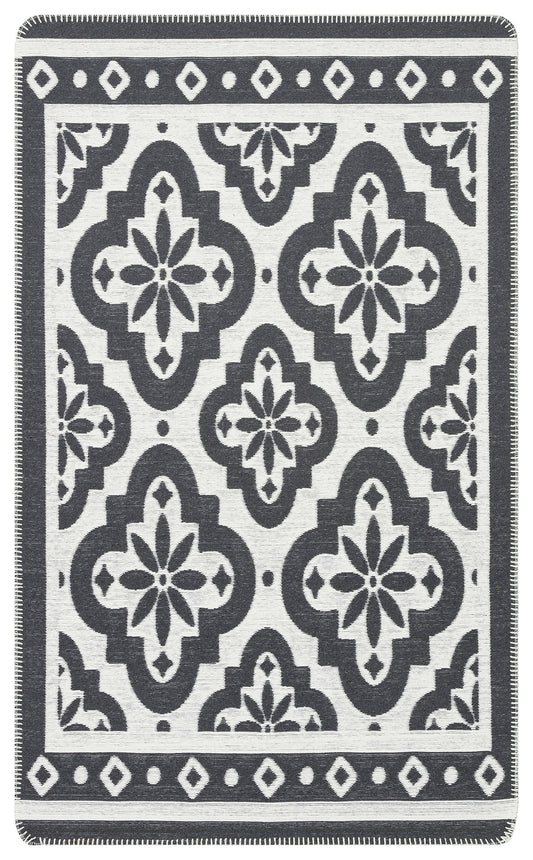 Modern Patterned Woven Washable Double Sided Cotton Anthracite Written Kitchen Room Rug