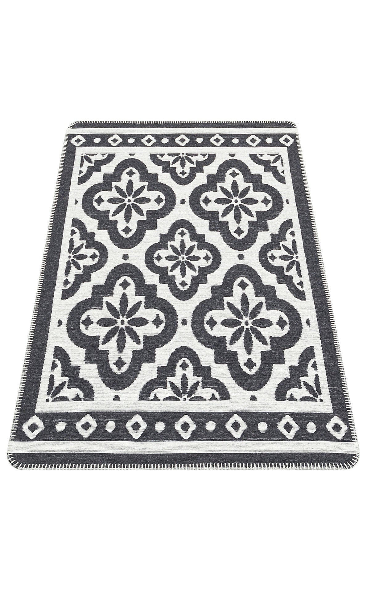 Modern Patterned Woven Washable Double Sided Cotton Anthracite Written Kitchen Room Rug