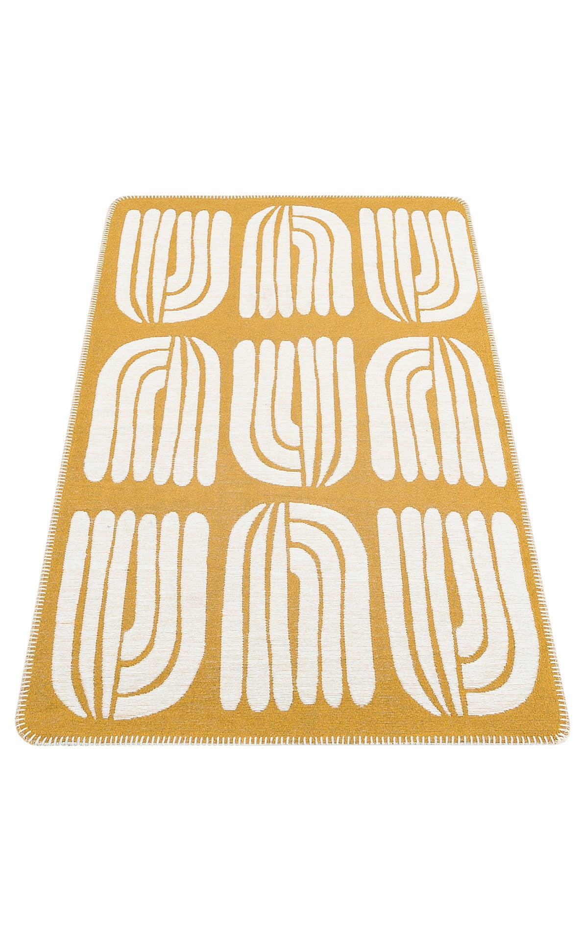 Modern Patterned Woven Washable Double Sided Cotton Yellow Text Kitchen Room Rug