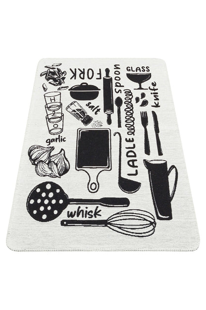 Modern Patterned Woven Washable Double Sided Cotton Black Lettering Kitchen Room Rug