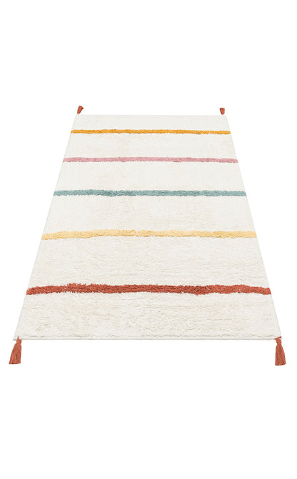 Natural Cotton Colored Baby Room Carpet, Children's Room Carpet, Washable, Non-Slip Based, Removes Stains