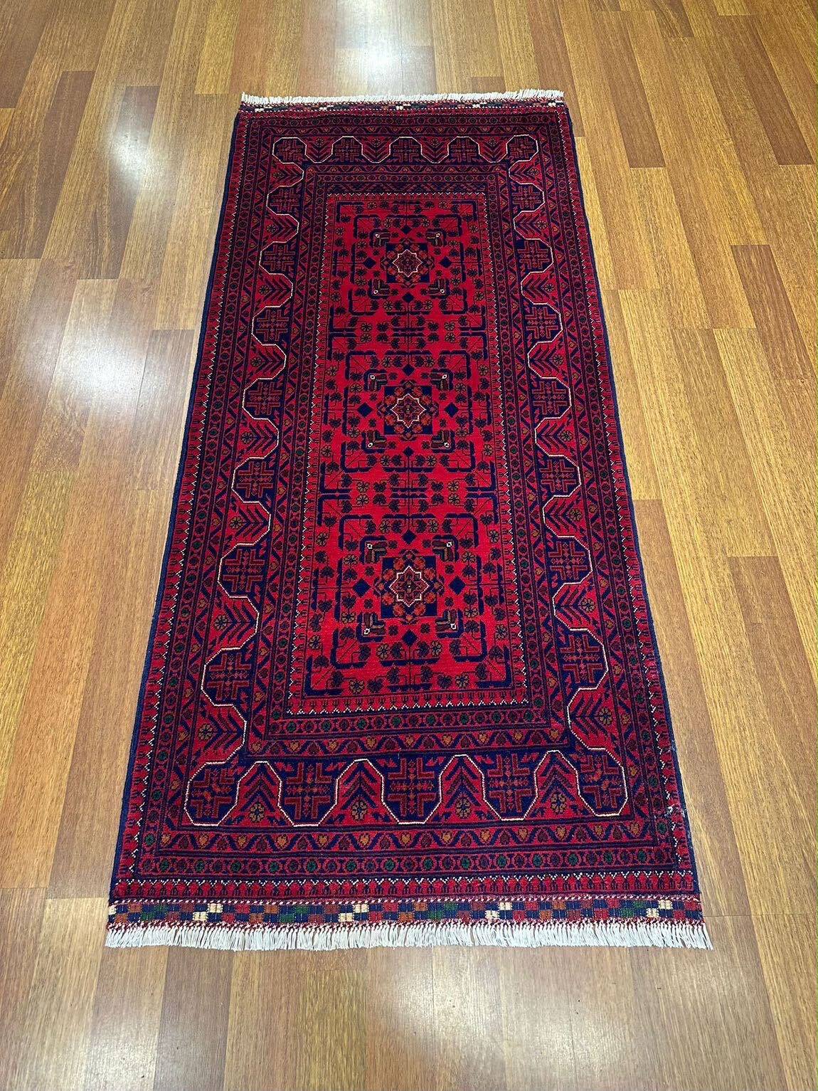 Hamyap Kırmızı El Dokuma Geleneksel Anadolu Desenli Premium Vintage Yün Koridor Antre Halısı - Bordo