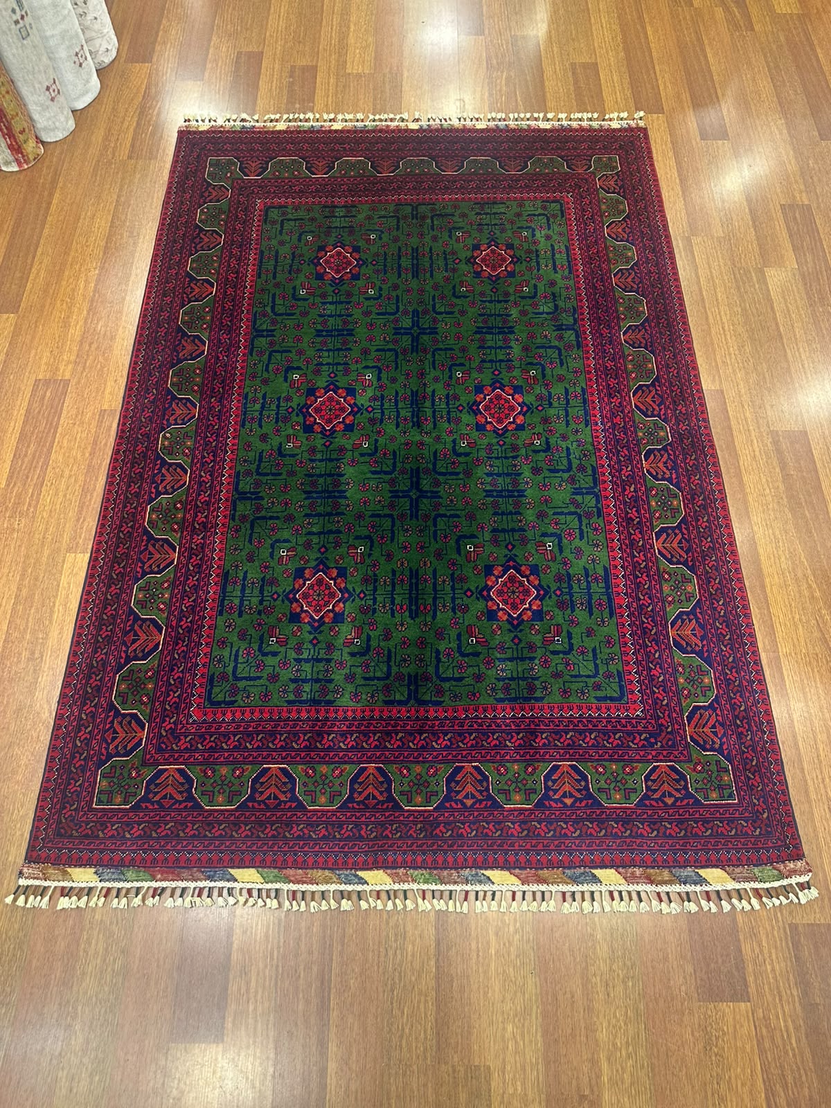 Hamyap Kırmızı Yeşil Geleneksel Desenli El Dokuma Vintage Yün Vintage Klasik Salon Halısı - Mor