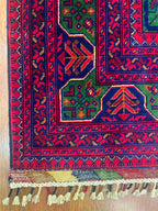 Hamyap Kırmızı Yeşil Geleneksel Desenli El Dokuma Vintage Yün Vintage Klasik Salon Halısı - Mor
