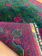 Hamyap Kırmızı Yeşil Geleneksel Desenli El Dokuma Vintage Yün Vintage Klasik Salon Halısı - Mor