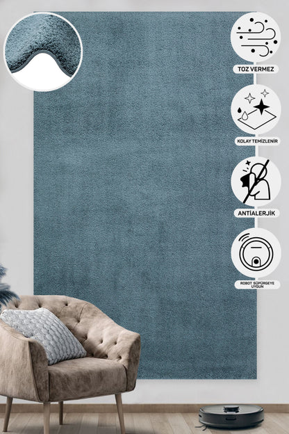 Soft Textured, Fluffy, Easy to Use, No Lint and Dust, Antiallergic, Modern Blue Shaggy Carpet