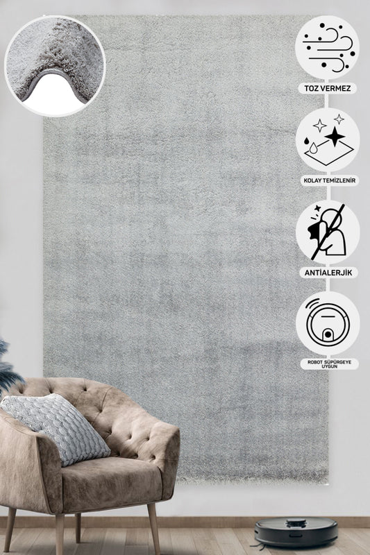 Soft Textured, Fluffy, Easy to Use, No Lint, Dust-Proof, Antiallergic, Modern Gray Shaggy Carpet