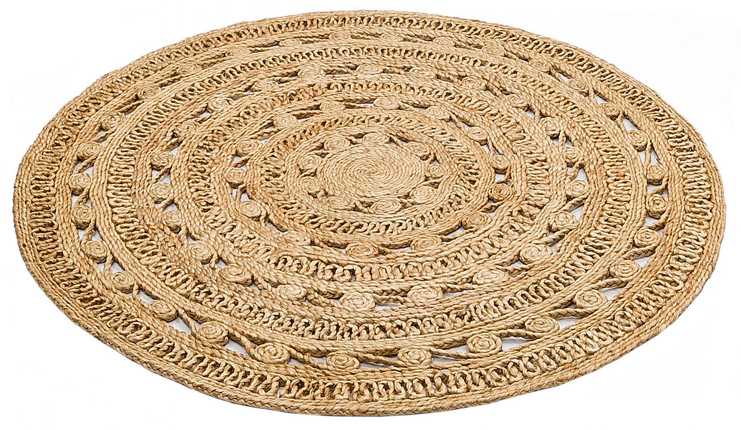 Durable Weave Natural Handmade Jute Wicker Round Oval Carpet Made with Hand Woven Jute Fibers