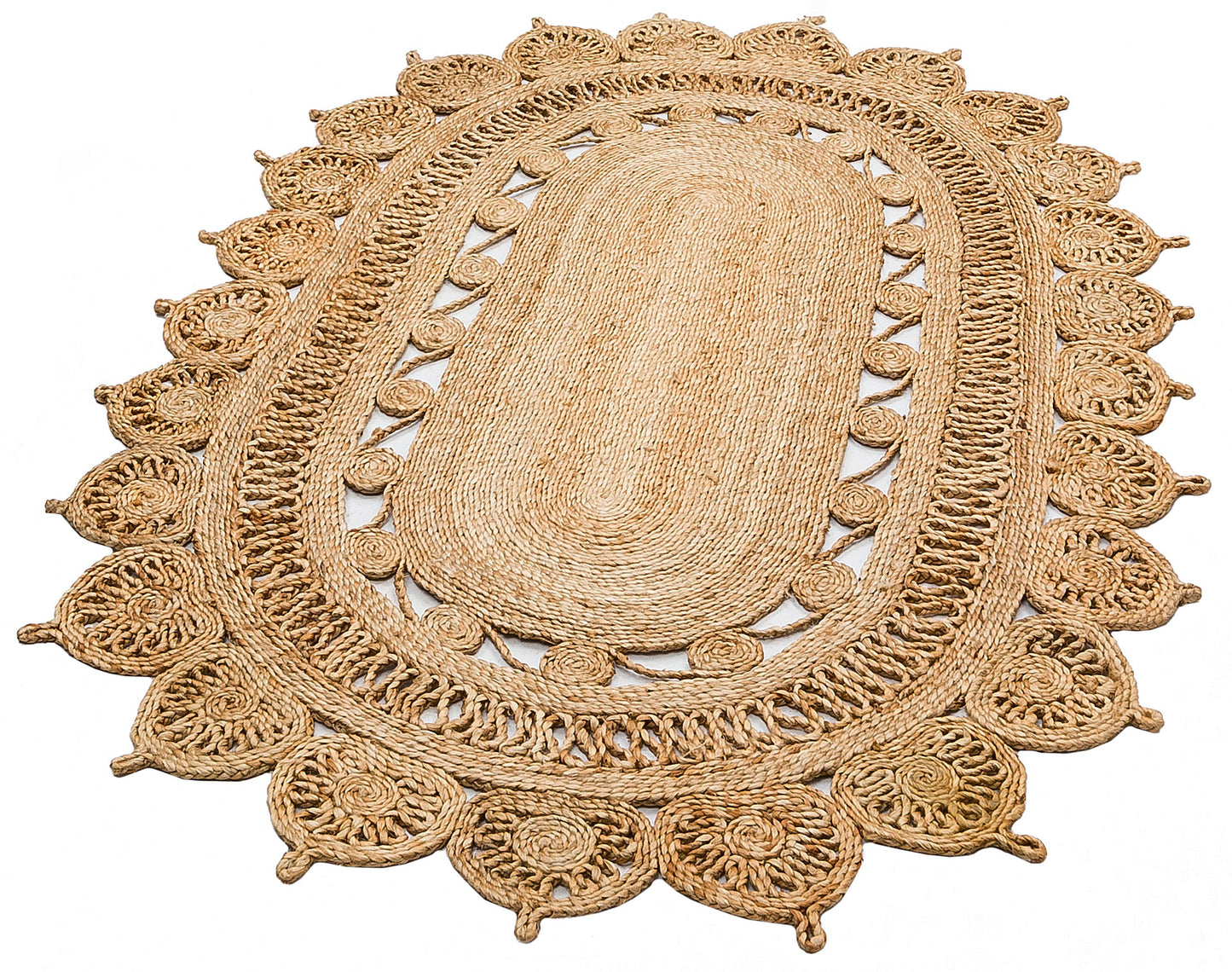 Durable Weave Natural Handmade Jute Wicker Round Oval Carpet Made with Hand Woven Jute Fibers