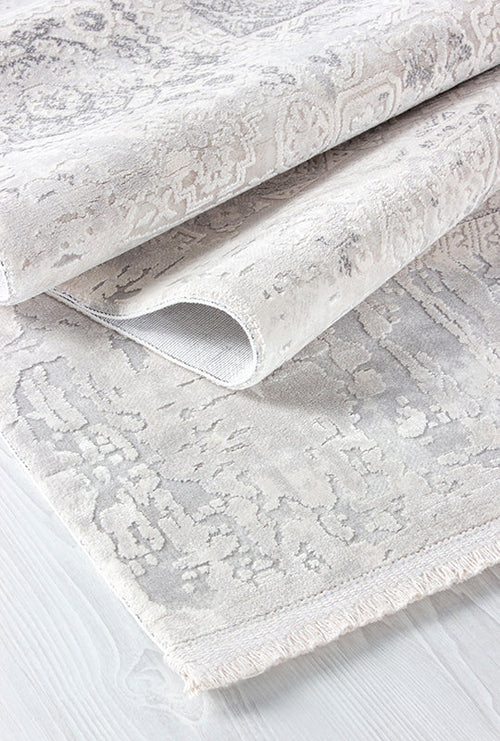Blow White Vintage Patterned Soft Textured Machine-Made Rug | Living Room Lounge Hallway Runner Kitchen Elegant Luxury