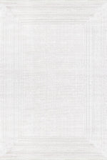 Blow White Framed Geometric Pattern Soft-Textured Machine Washable Rug | Living Room Lounge Hallway Runner Luxury
